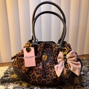 Juicy Couture Brown Leopard Satchel with Pink Bow